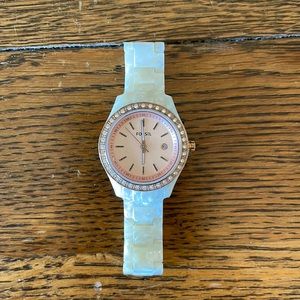 Fossil pearl band/rose gold watch